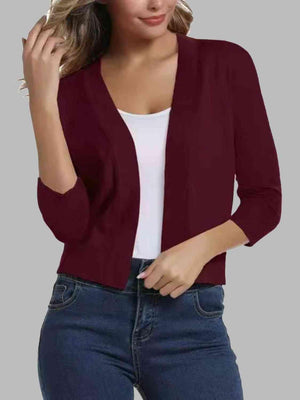 Three Quarter Sleeve Open Front Cardigan-MXSTUDIO.COM