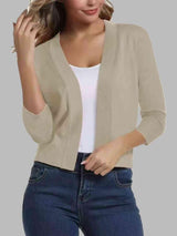 Three Quarter Sleeve Open Front Cardigan-MXSTUDIO.COM