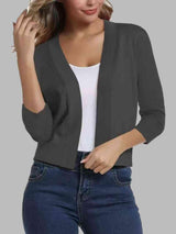 Three Quarter Sleeve Open Front Cardigan-MXSTUDIO.COM