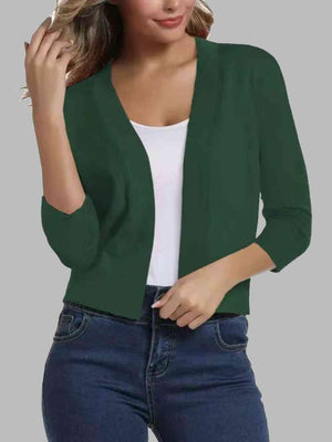 Three Quarter Sleeve Open Front Cardigan-MXSTUDIO.COM