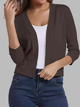 Three Quarter Sleeve Open Front Cardigan-MXSTUDIO.COM