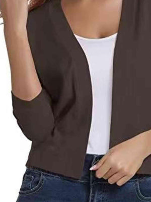 Three Quarter Sleeve Open Front Cardigan-MXSTUDIO.COM