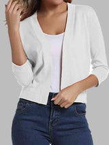 Three Quarter Sleeve Open Front Cardigan-MXSTUDIO.COM