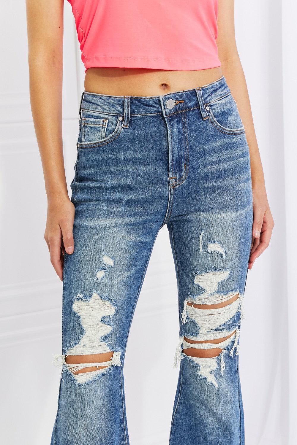 Thrill-Seeker High Rise Distressed Flare Jeans - MXSTUDIO.COM