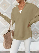 Thumbhole Quarter Zip Knit Sweater-MXSTUDIO.COM