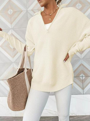 Thumbhole Quarter Zip Knit Sweater-MXSTUDIO.COM