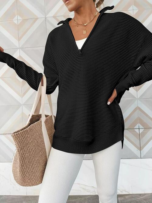 Thumbhole Quarter Zip Knit Sweater-MXSTUDIO.COM