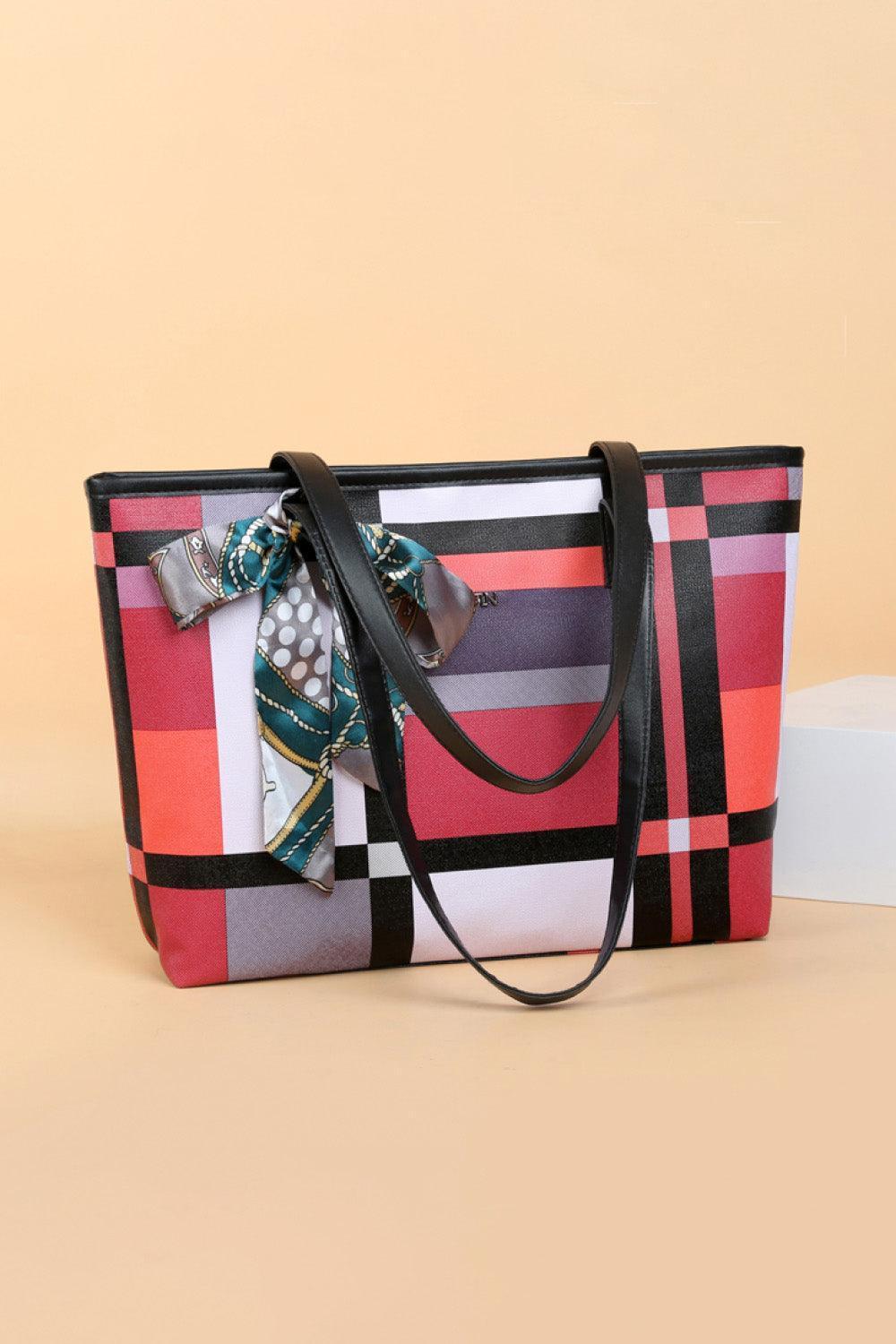 Tie Detail PU Leather Color Block Tote Bag - MXSTUDIO.COM