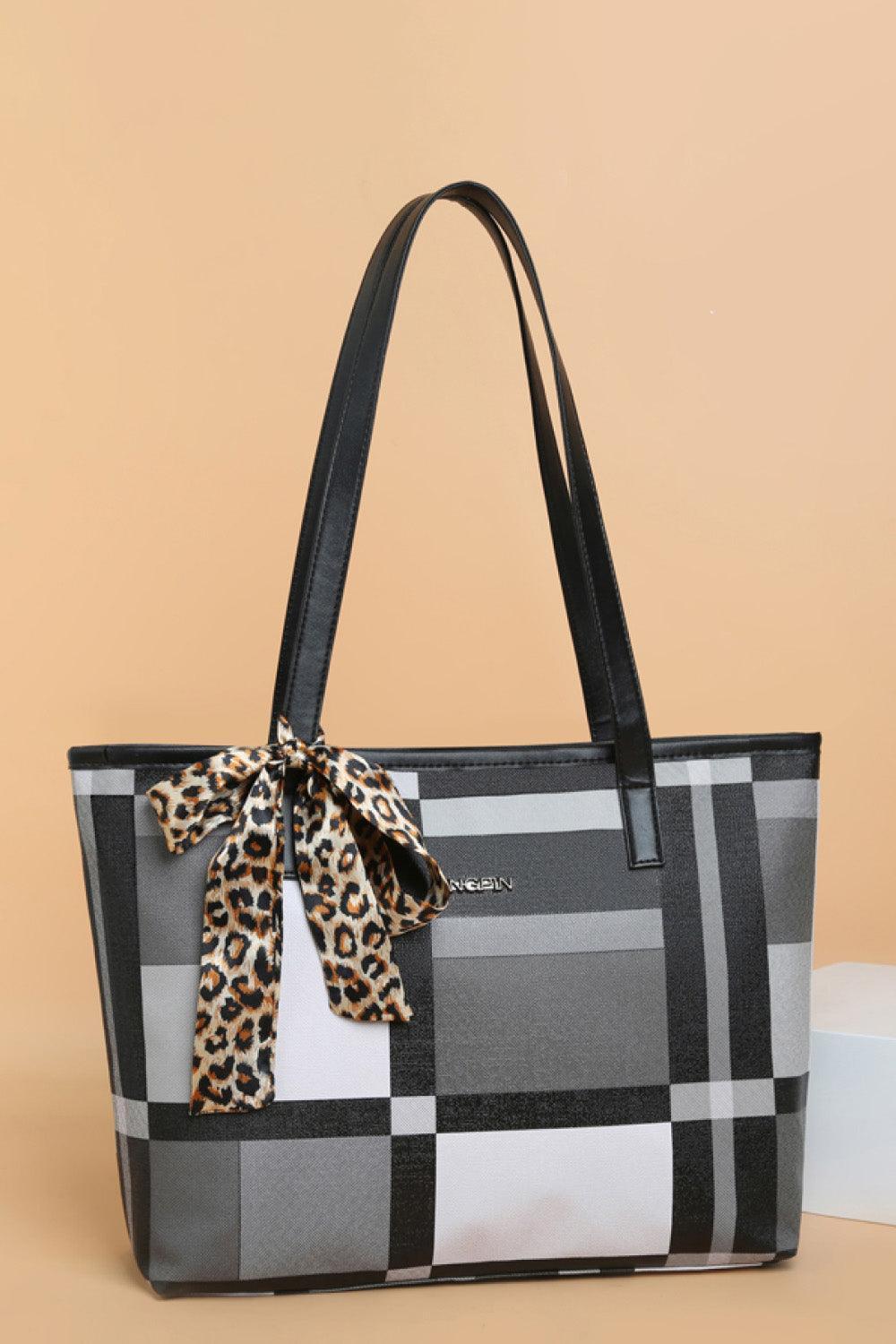 Tie Detail PU Leather Color Block Tote Bag - MXSTUDIO.COM