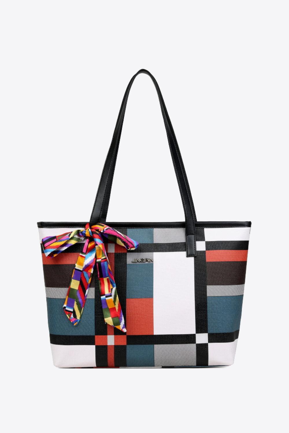 Tie Detail PU Leather Color Block Tote Bag - MXSTUDIO.COM