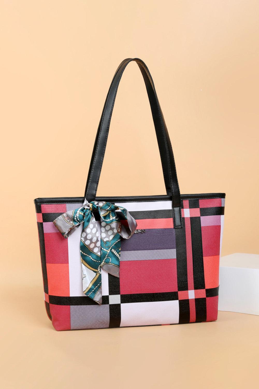 Tie Detail PU Leather Color Block Tote Bag - MXSTUDIO.COM