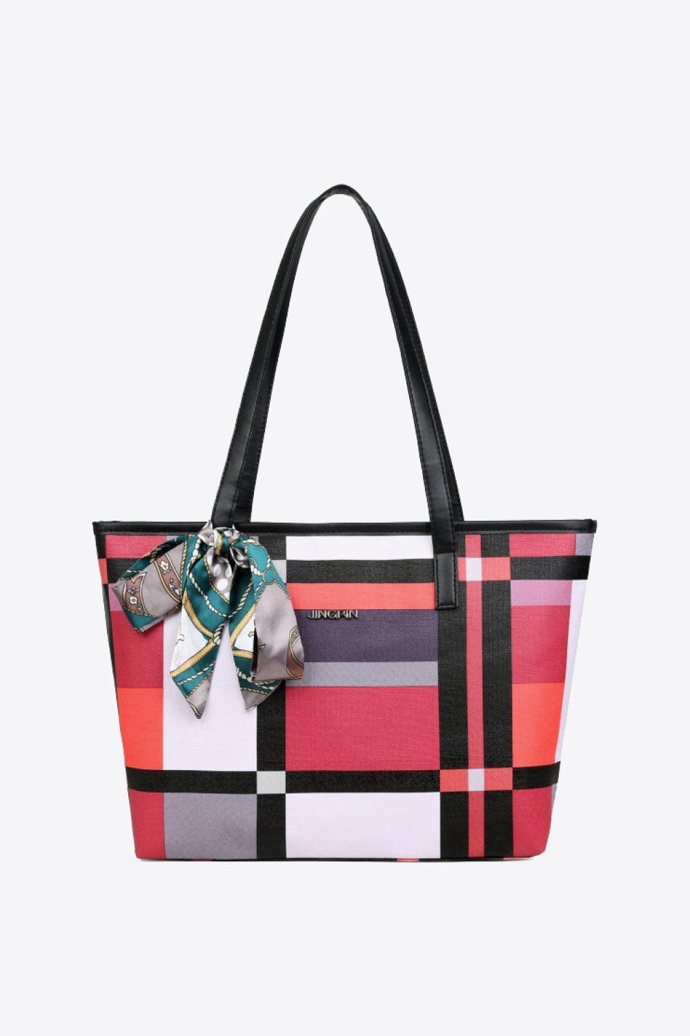 Tie Detail PU Leather Color Block Tote Bag - MXSTUDIO.COM