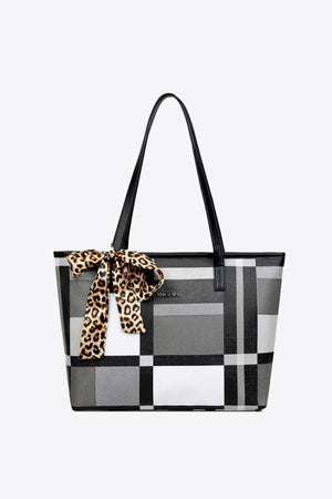 Tie Detail PU Leather Color Block Tote Bag - MXSTUDIO.COM