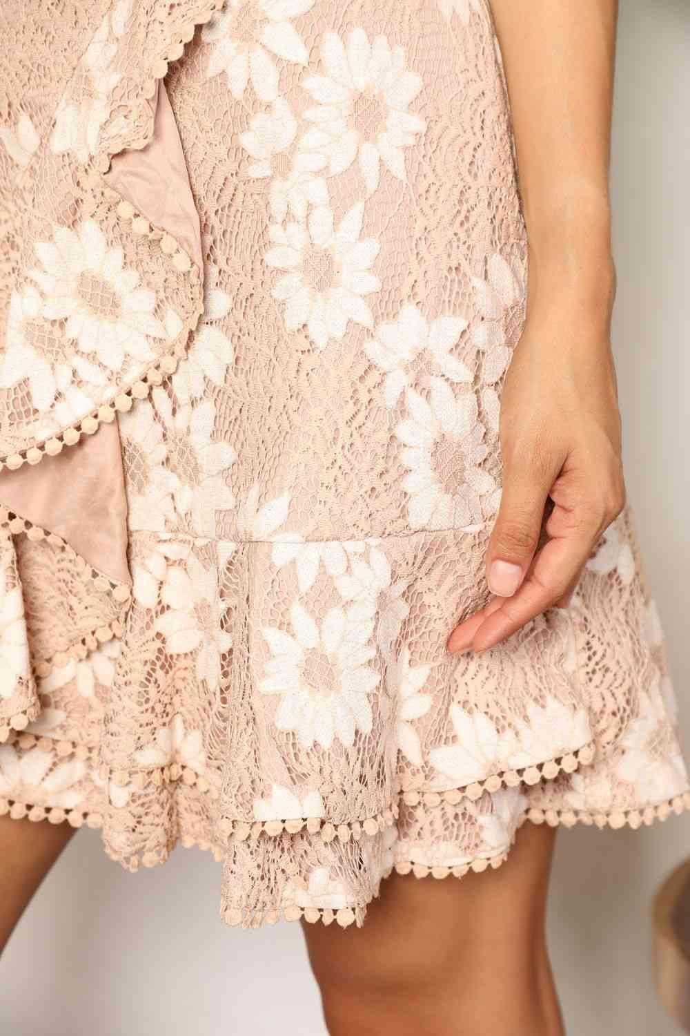 Tie- Waist Pompom Detail Floral Mini Dress - MXSTUDIO.COM