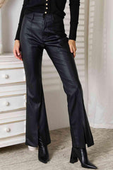 Timeless Appeal Slit Leather Bootcut Pants - MXSTUDIO.COM