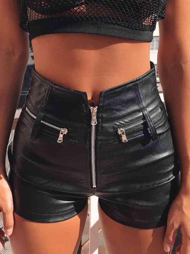 Timeless Appeal Zip Up Black Faux Leather Shorts - MXSTUDIO.COM