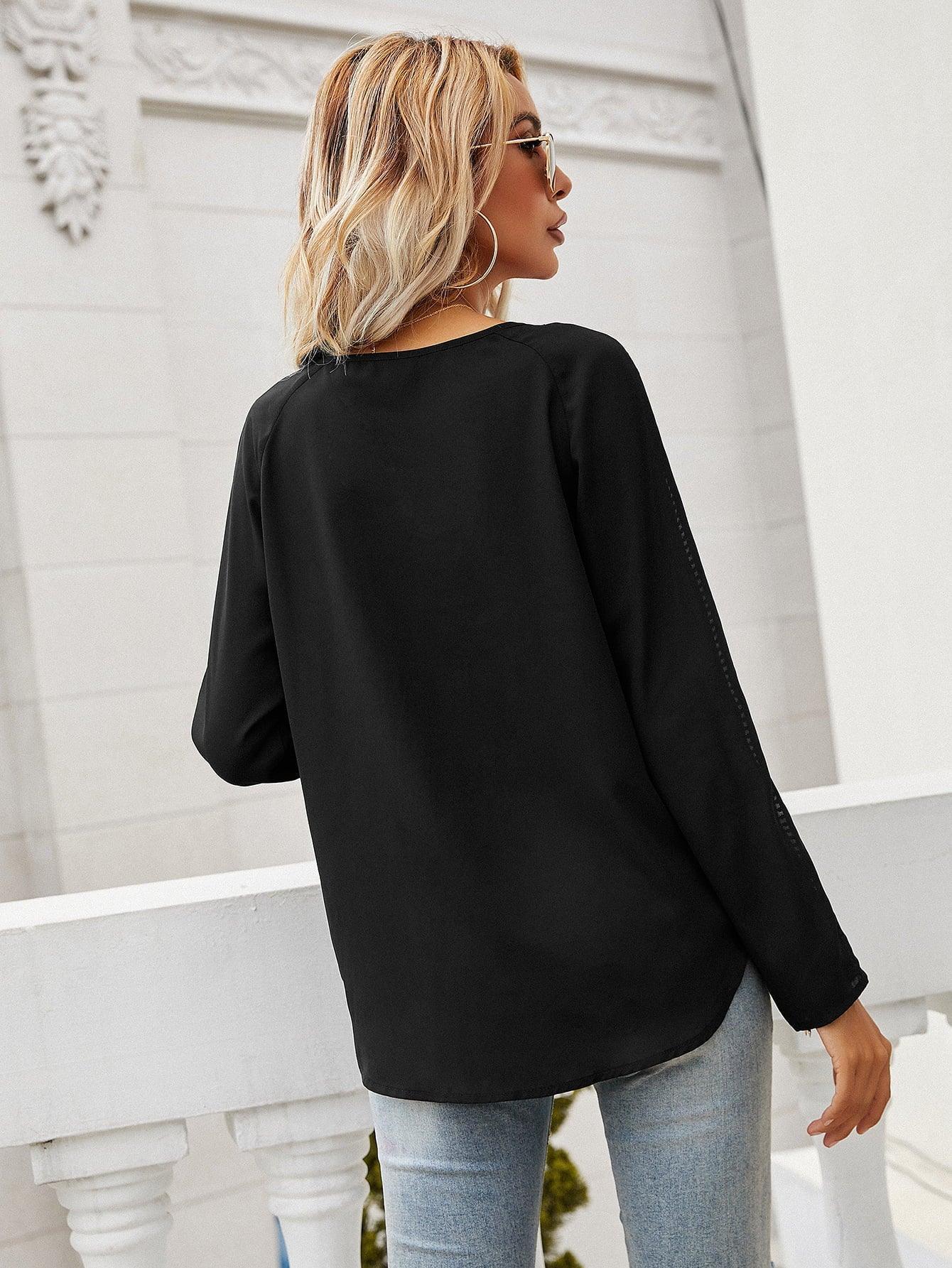 Timeless Class Semi-Sheer Black Long Sleeve Blouse - MXSTUDIO.COM