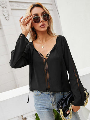 Timeless Class Semi-Sheer Black Long Sleeve Blouse - MXSTUDIO.COM