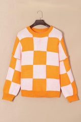 Timeless Coziness Exposed Seam Checkered Sweater - MXSTUDIO.COM