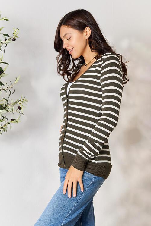 Timeless Embrace Striped Snap Front Cardigan-MXSTUDIO.COM