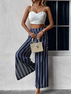 Timeless Fashion Slit Striped Wide Leg Pants - MXSTUDIO.COM