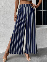 Timeless Fashion Slit Striped Wide Leg Pants - MXSTUDIO.COM