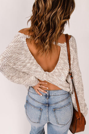 Timeless Heathered Twisted Open Back Chunky Knit Sweater - MXSTUDIO.COM