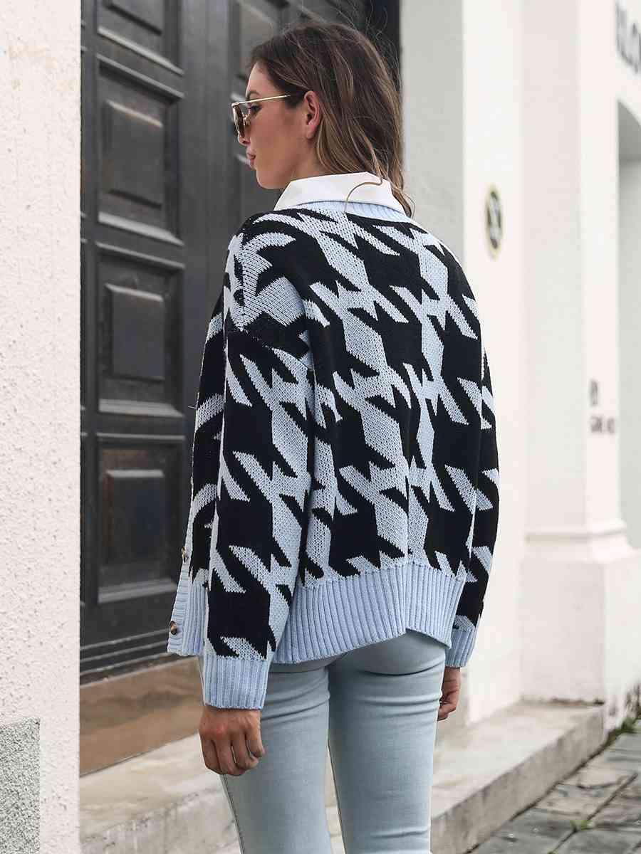 Timeless Houndstooth Cardigan Sweater - MXSTUDIO.COM