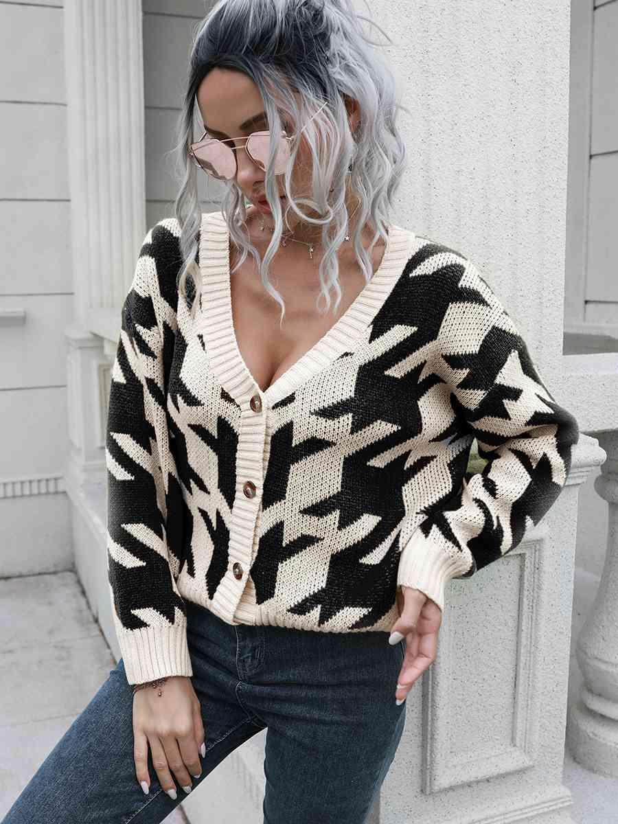 Timeless Houndstooth Cardigan Sweater - MXSTUDIO.COM