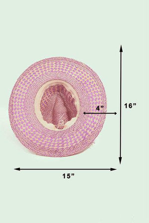 a pink hat is shown with measurements