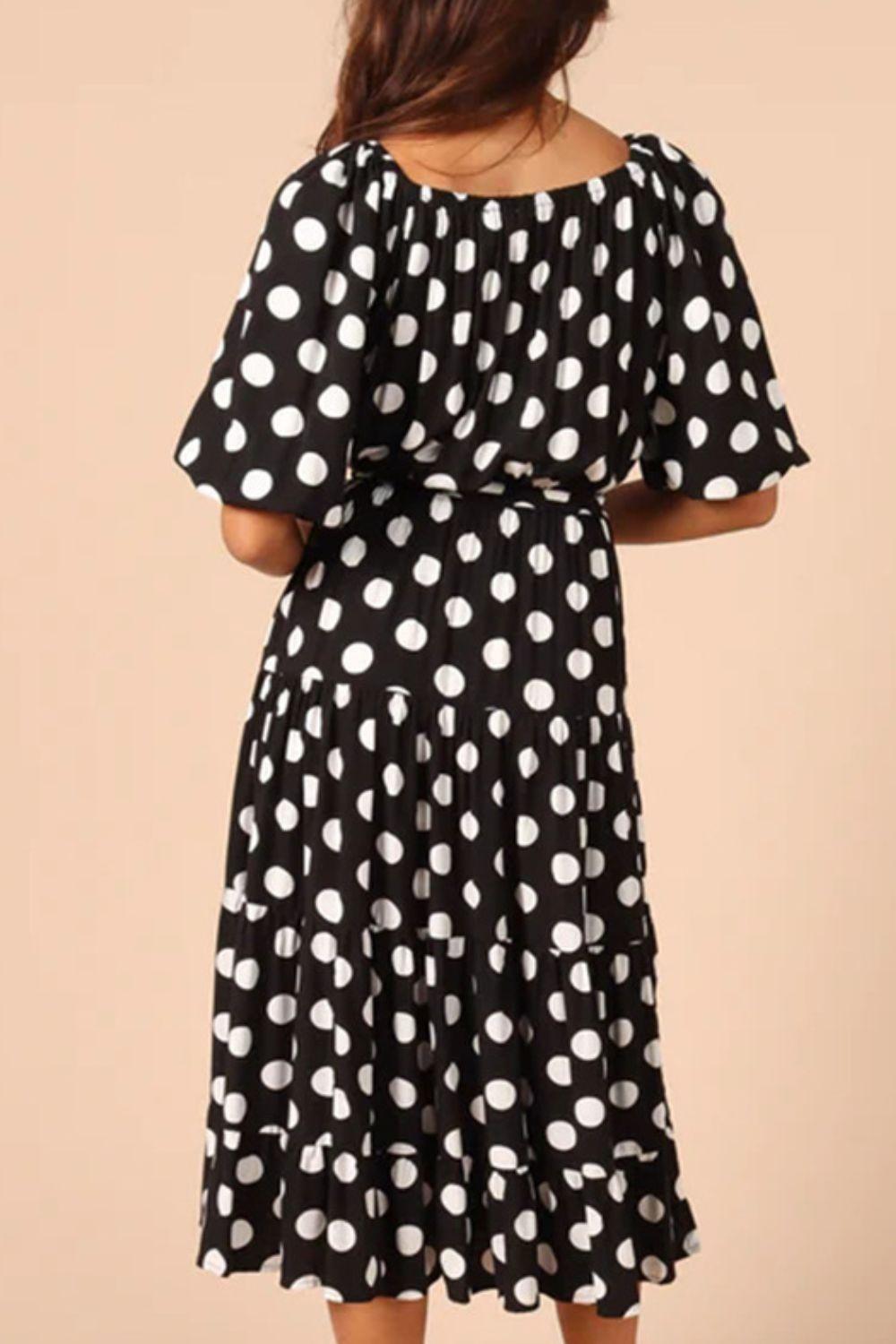 Timeless Puff Sleeve Polka Dot Midi Dress - MXSTUDIO.COM