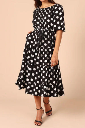 Timeless Puff Sleeve Polka Dot Midi Dress - MXSTUDIO.COM