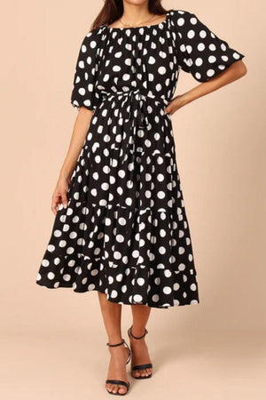 Timeless Puff Sleeve Polka Dot Midi Dress - MXSTUDIO.COM