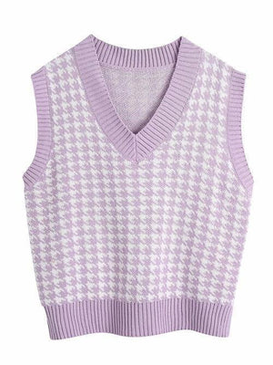 Timeless Staple Knit V-Neck Houndstooth Sweater Vest-MXSTUDIO.COM