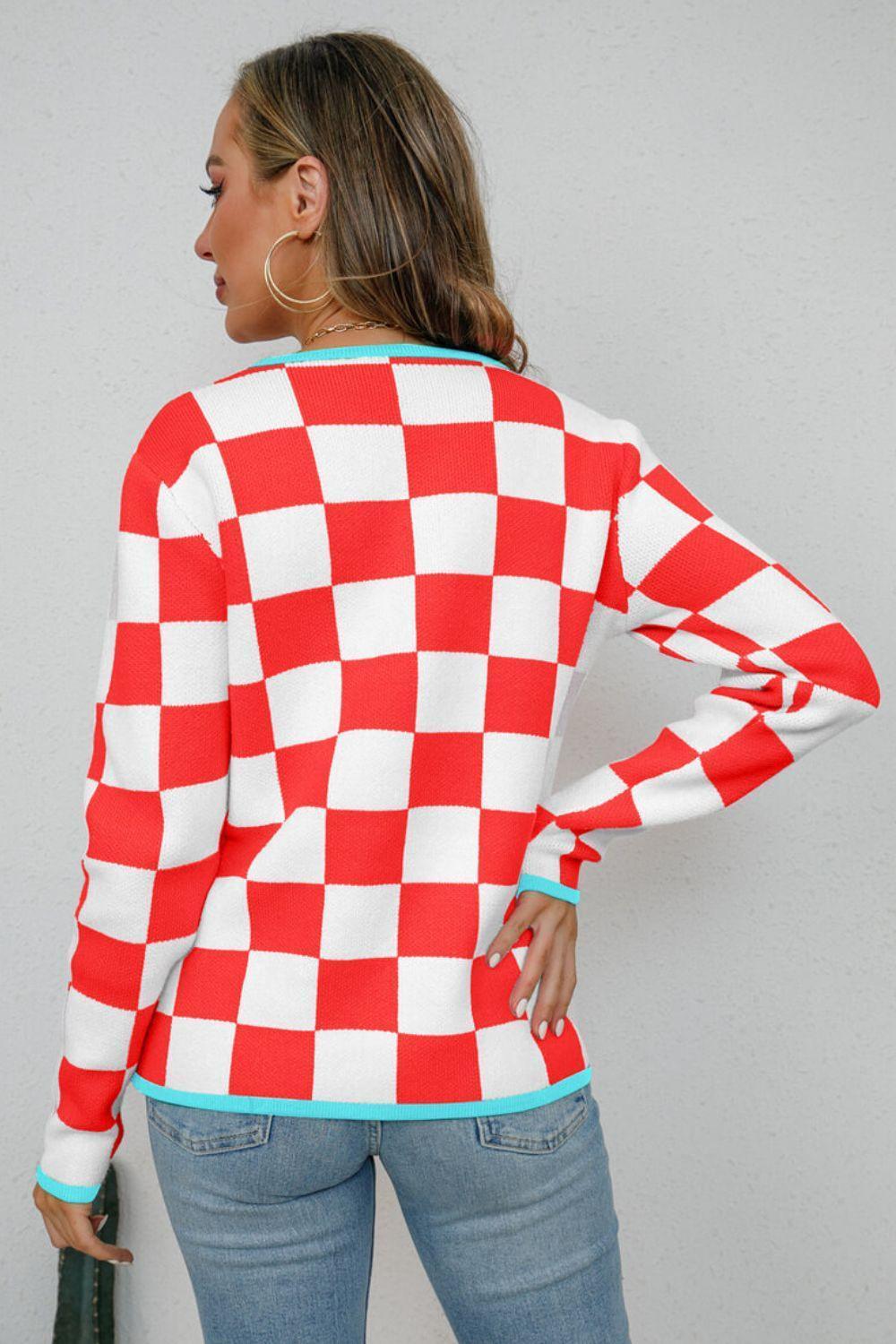 Timeless Warmth Crew Neck Checkered Sweater - MXSTUDIO.COM