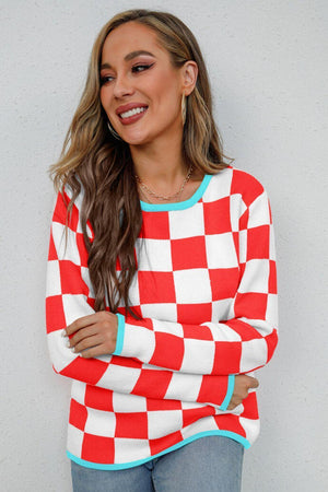 Timeless Warmth Crew Neck Checkered Sweater - MXSTUDIO.COM