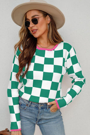 Timeless Warmth Crew Neck Checkered Sweater - MXSTUDIO.COM