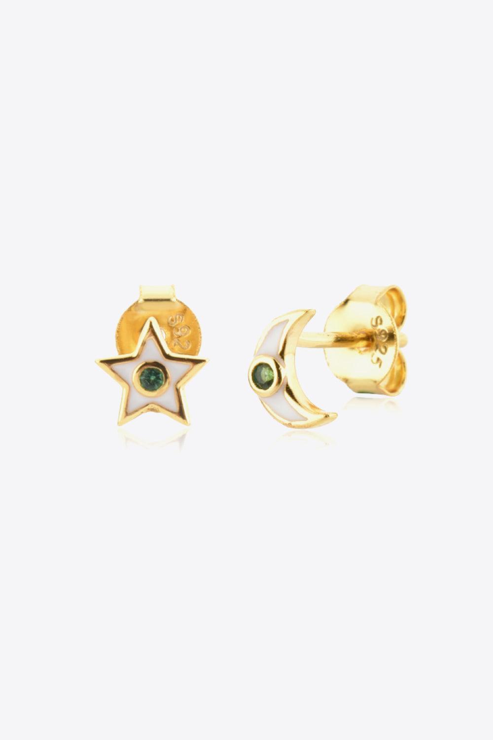 Tinge Of Glam Star and Moon Mismatched Earrings - MXSTUDIO.COM