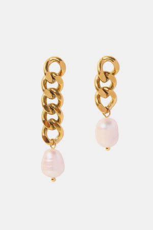 Tiptop Stainless Steel Asymmetrical Pearl Chain Earrings - MXSTUDIO.COM