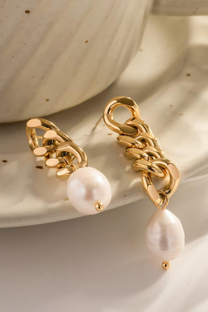 Tiptop Stainless Steel Asymmetrical Pearl Chain Earrings - MXSTUDIO.COM