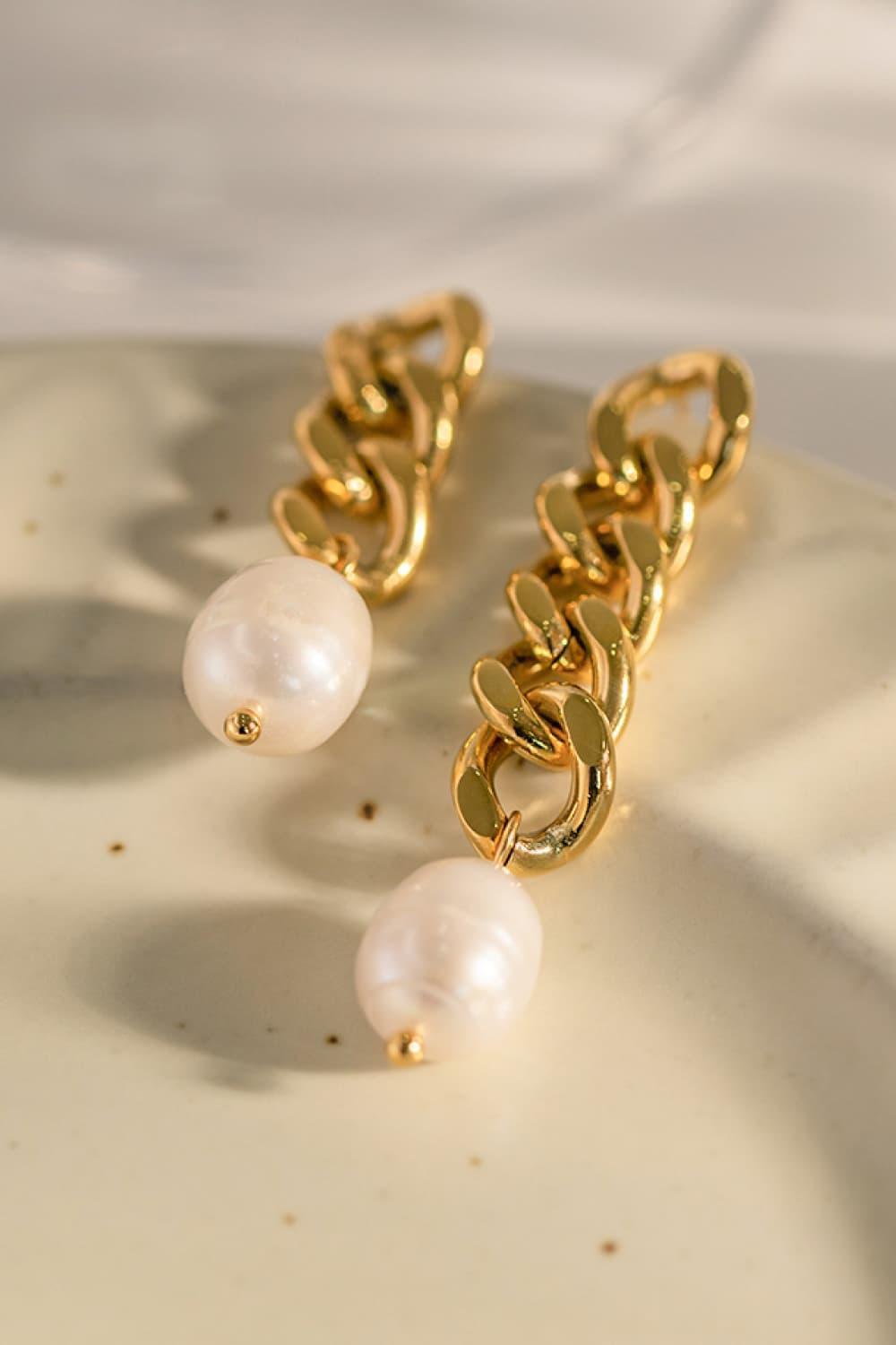 Tiptop Stainless Steel Asymmetrical Pearl Chain Earrings - MXSTUDIO.COM