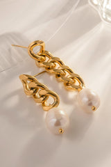 Tiptop Stainless Steel Asymmetrical Pearl Chain Earrings - MXSTUDIO.COM