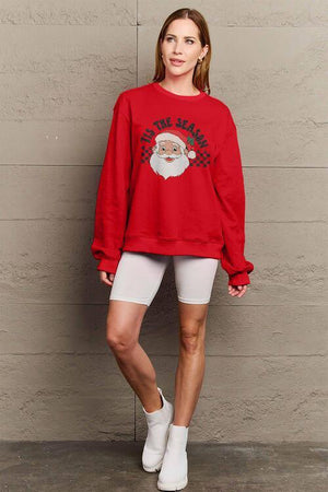 Tis The Season Santa Graphic Plus Size Christmas Sweatshirt-MXSTUDIO.COM