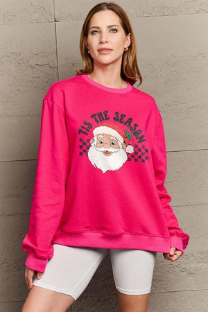 Tis The Season Santa Graphic Plus Size Christmas Sweatshirt-MXSTUDIO.COM