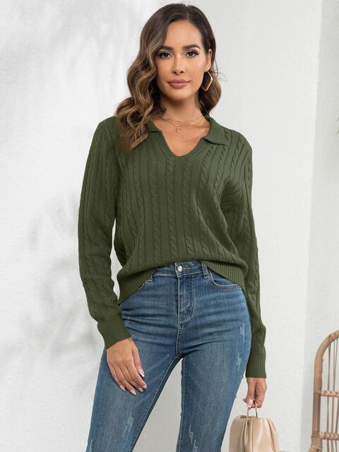 Toasty In Style Long Sleeve Collared Knit Sweater - MXSTUDIO.COM