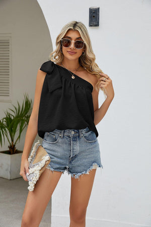 Too Fabulous Sleeveless Tied One Shoulder Blouse - MXSTUDIO.COM