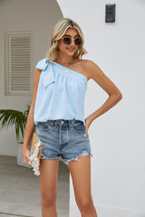 Too Fabulous Sleeveless Tied One Shoulder Blouse - MXSTUDIO.COM