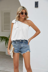 Too Fabulous Sleeveless Tied One Shoulder Blouse - MXSTUDIO.COM