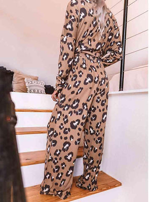 Top And Pants Set Leopard Print Loungewear - MXSTUDIO.COM