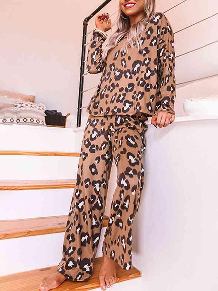 Top And Pants Set Leopard Print Loungewear - MXSTUDIO.COM